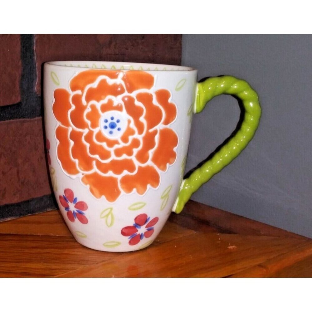 Dutch Wax Coastline Imports Hand Painted Ceramic Coffee Cup Mug Floral Design